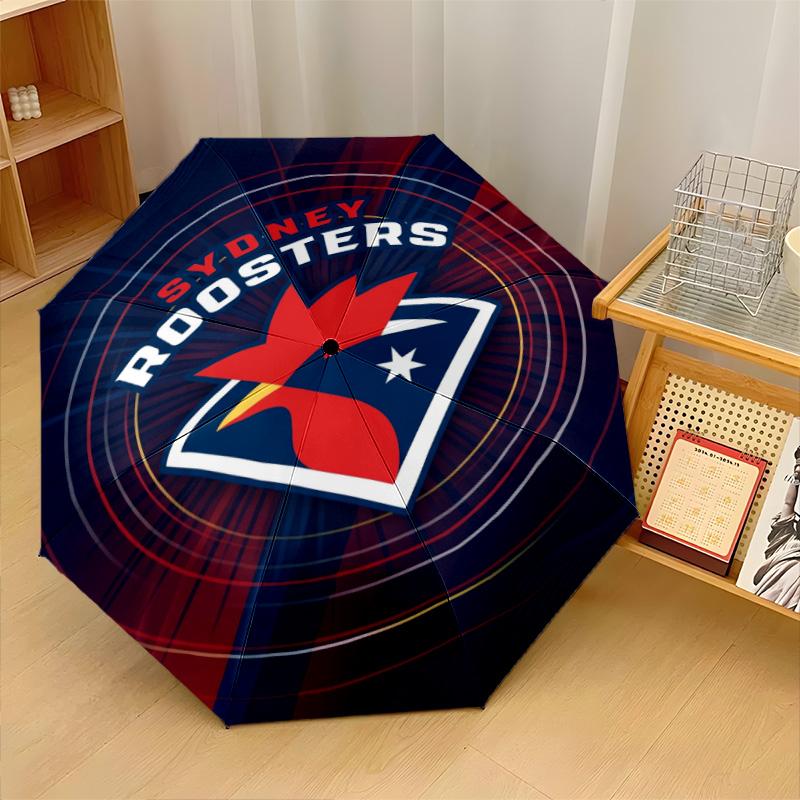 Sydney Roosters Print Auto 8?Ribs Folding Umbrella Wind Resistant Lightweight Automatic Umbrella For Daily Travel