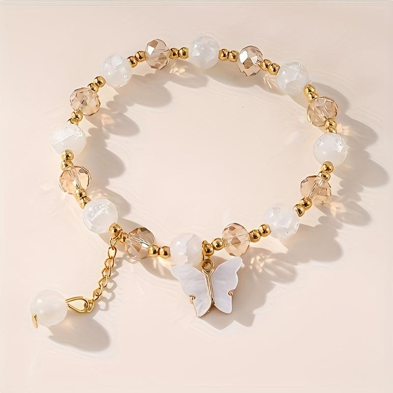3pcs Boho Glass Bead Bracelet Set, Butterfly Pendant Vintage Elegant Wristband - Ideal Birthday Gift for Women, Charm Bracelets