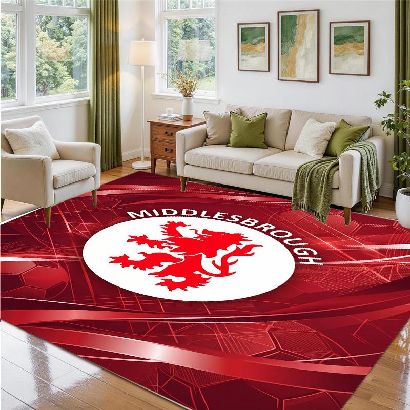 Middlesbrough FC Design Crystal Velvet Rug Soft Decorative Mat for Bedroom Entrance