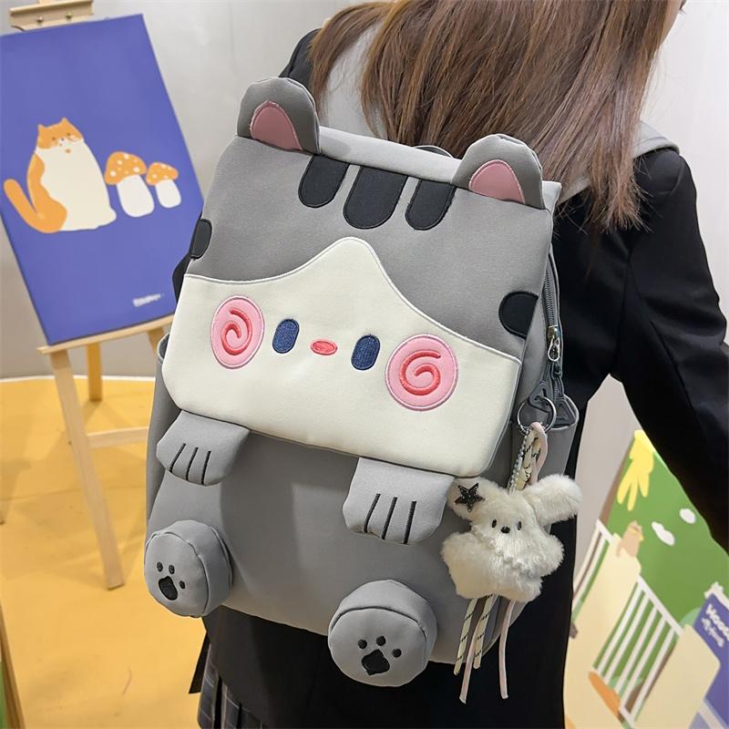 Cartoon Cat Pattern Color Contrast Large Capacity Multi-Function Backpack