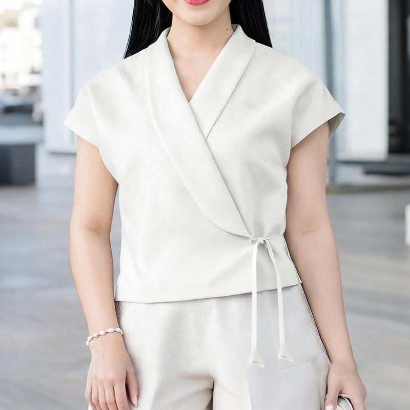 

ZANZEA Женская летняя блузка с V-образным вырезом, коротким рукавом, повседневная, на шнуровке M белый