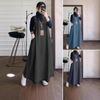 Summer Autumn Overalls Dress Muslim Sundress Robe Femme Vintage Straps Solid A Line Denim Blue Vestidos Kaftan