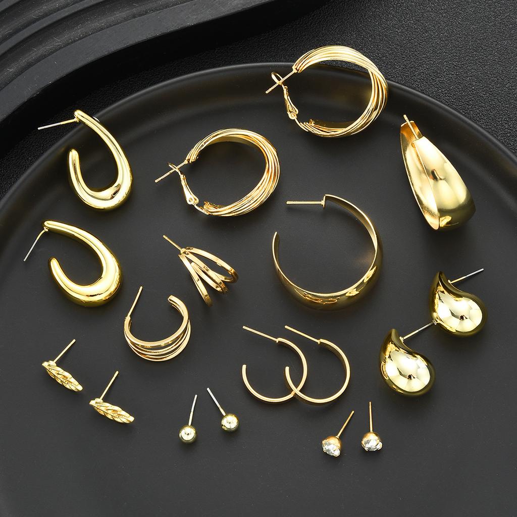 17KM 9 Piece Water Leaf Earrings Set Fashion Jewelry Women Trendy Shiny Daily Party Accessory Decorative Gift Idea For Her