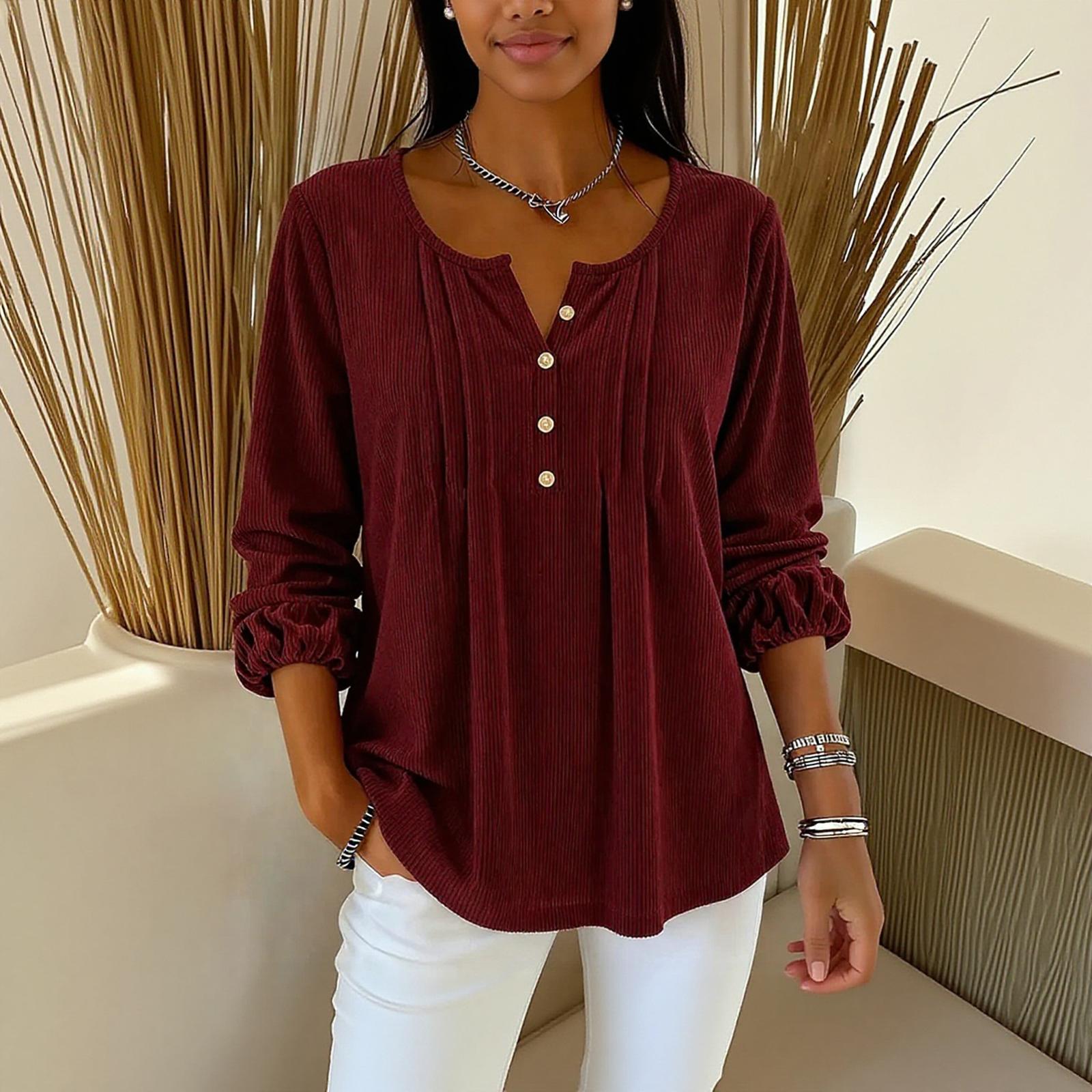 

Женская модная футболка свободного кроя с круглым вырезом и длинными рукавами, однотонная XL винный