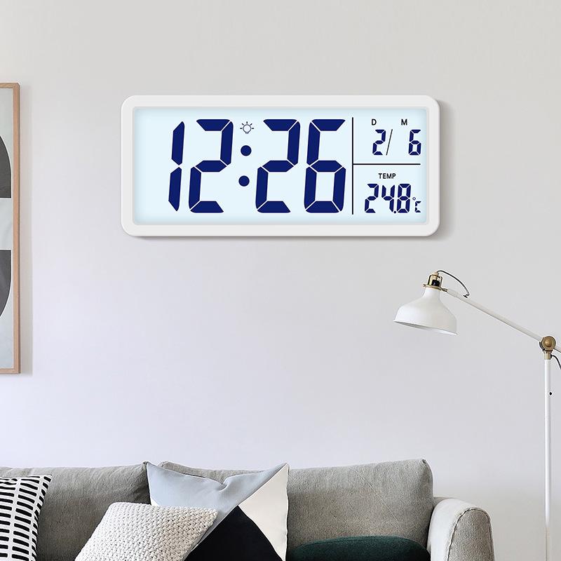 Nordic Large Digital Wall Clock with Temperature/Humidity Display, Silent Operation, and LCD Night Light