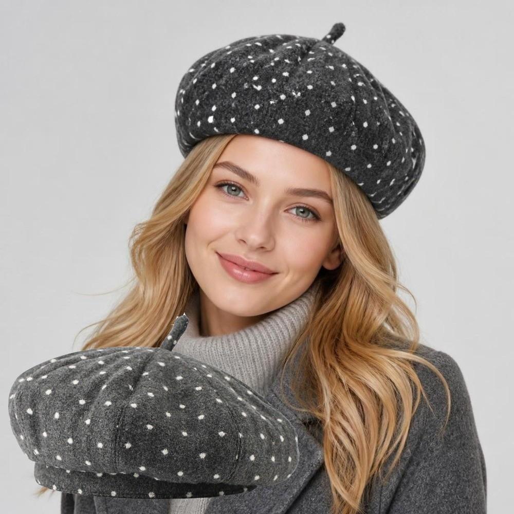 Polka Dot Painter Beret Cap Vintage Autumn Winter Beret Elegant Women's Beret Hat for Women
