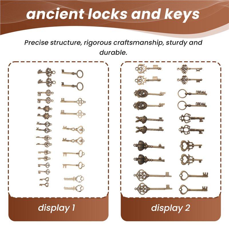 46Pcs/Set Mix Kit Old Looking Retro Antique Brass Bronze Decorative Vintage Key For Steampunk Charms Pendant Jewelry Easy To Use