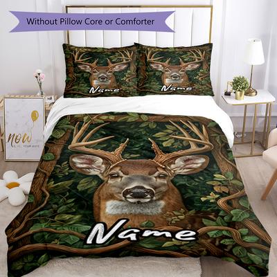 Leaf Elk Deer Customize Your Name Bedding Set Breathable Duvet Cover With Pillowcases Decorative Bed Linen For Bedroom Home Decoration Birthday Gift