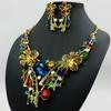 European and American Brides Exaggerated Flower Color Necklace Earrings Set Wedding Banquet Jewelry Set