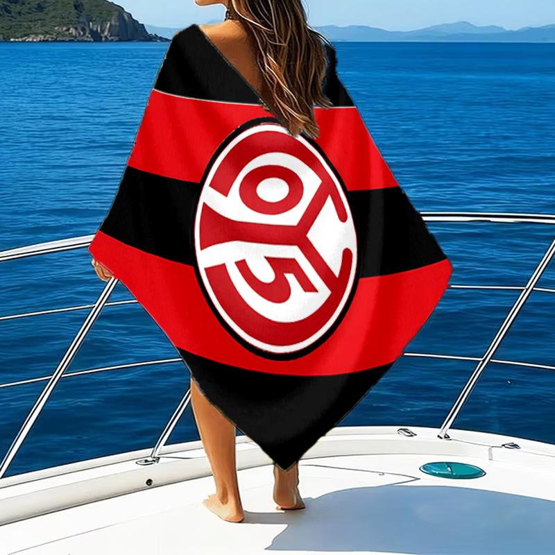Kırmızı Beyaz Mainz Desenli Plaj Havlusu - Yumuşak, Emici Mikrofiber, Hafif, Plaj, Partiler, Seyahat, Kamp hayran hediyeleri için İdeal
