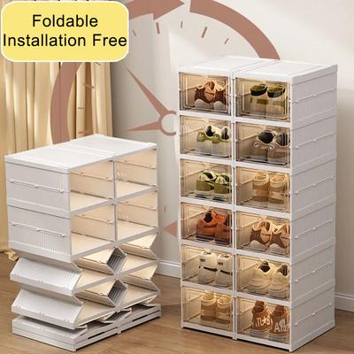 3/6 aukštų batų laikymo dėžė, didelės talpos, sulankstoma batų lentyna, plastikinė, atspari dulkėms, sukraunama, batų spintelė, smulkmenų organizavimo dėžė
