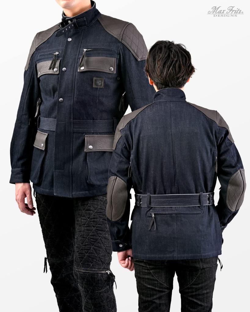 Max Fritz Air Intake Rail Jacket Size L In Genuine Leather and Denim for 2, Indigo, Men's, (48), MFJ-2467, Motorcycles, Spring/Summer/Autumn.