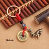 Pure Brass 12 Zodiac Keychain Pendant Five Emperors Money Lucky Key Ring Accessories Creative 3D Birth Year Women Men Bag Pendant New Year's Day Gifts