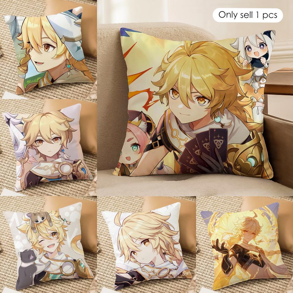 Aether Cute Genshin Impact Cushion Cover Silky Short Plush Invisible Zipper Dustproof Sofa Pillow Case For Home Decor
