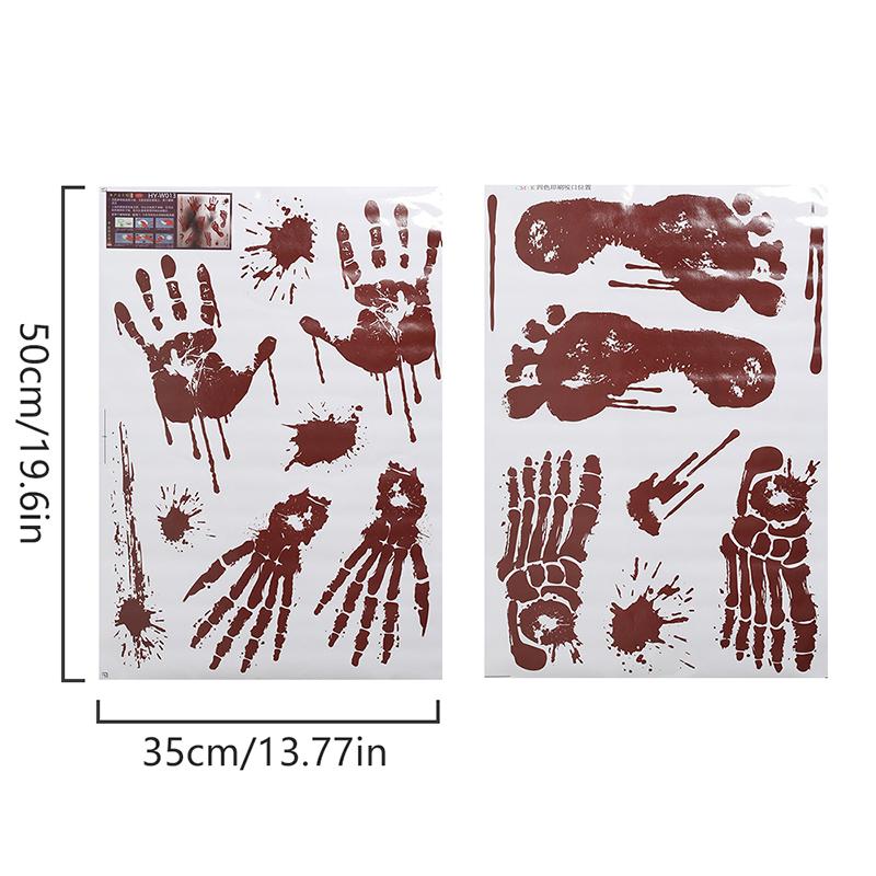 35x50cm Halloween Horror Bloody Handprint Footprint Window Sticker for Window Wall Floor Bathroom Indoor Halloween Party Decor