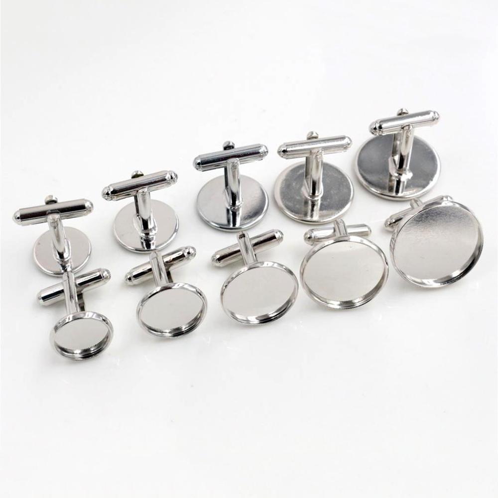 10pcs/ Lot 10mm 12mm,14mm,16mm,18mm,20mm, 6 Colors Plated Copper Cufflink Base Cuff Link Settings Cabochon Cameo Base 