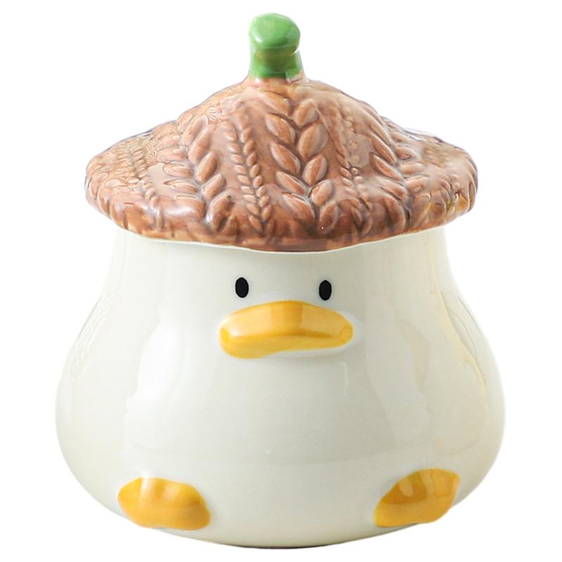 Ceramic Mug with Lid Cute Cartoon Hat Duck Mug Household Coffee Cup Breakfast Milk Cup Beautiful Water Cup
