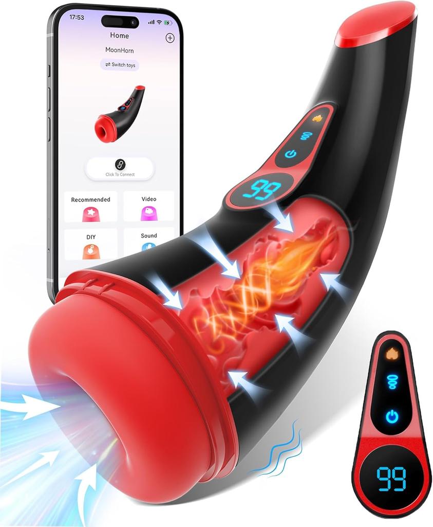 Sex Toys for Men Male Masturbator - APP Control Adult Toys Male Masturbators Penis Pump with 9 Sucking & 9 Vibrating, 3D Textured Sleeve Heating