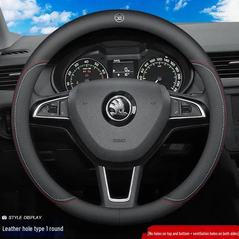 Genuine Leather Ultra-thin Breathable Anti-slip Steering Wheel Cover for All Seasons