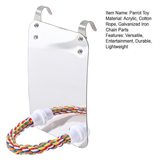 1 Set Parrot Toy Colorful Hanging Bird Mirror with Rope Perch for