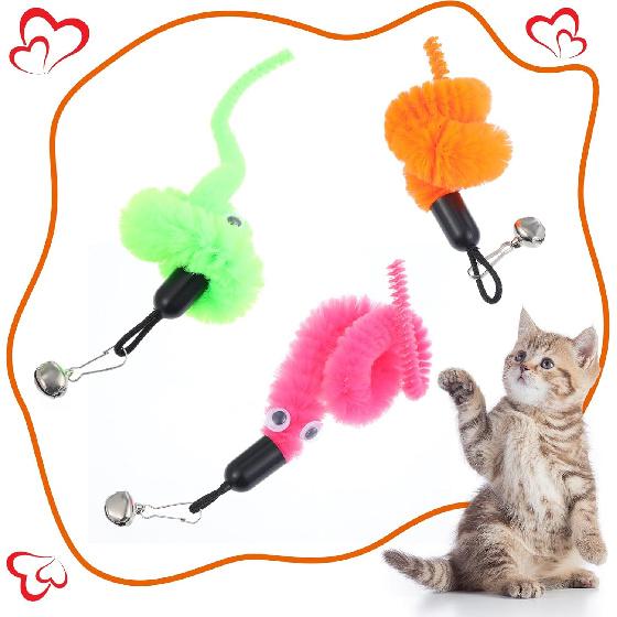 30PCS Cat Worm Toy Refills,Colorful Fuzzy Worm Cat Toy Teasers,Interactive Cats Wand Attachments Replacements for Indoor Cats Kitten(Multi Colored)