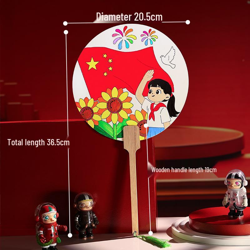 Red Theme Army Day Graffiti Folding Fan DIY Kit: Handmade Xuan Paper Art