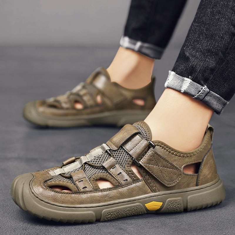 FashionBrand Black Men's Leather Sandals 2024 Summer Quality Beach Slippers Casual Shoes Flat Bottomed Outdoor Beach Shoes