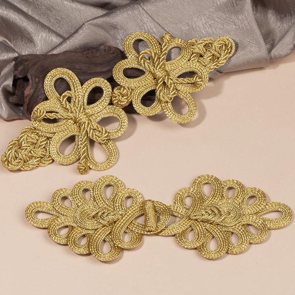 Golden Chinese Frog Buttons Flower Fastener Handmade Cheongsam Buttons Knot Style DIY Sewing Tang Suit Buttons Cheongsam Making