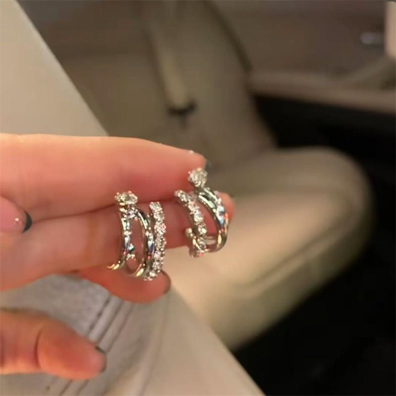 Fashion Metal C-Shaped Earrings For Women Exquisite Zircon Earrings Party Zircon Accessories