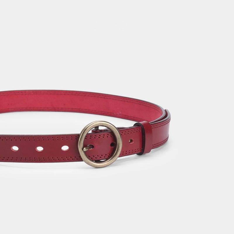 Red Vintage Leather Belt Women 2-4cm Wide Pin Buckle Fits Jeans