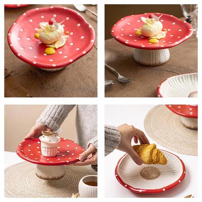 Red Mushroom Ceramic Plate New Cutlery Bowl High-looking Tea Food Western Tray Decorative Afternoon Plate Household Dessert N0N0