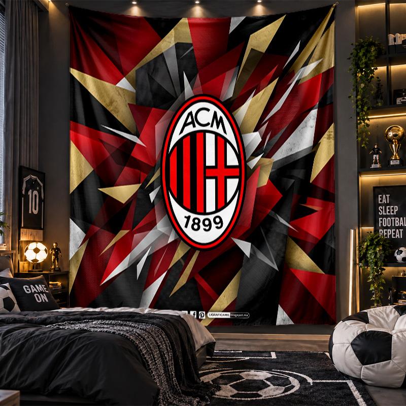 Arazzo da Appendere a Parete Stampa AC Milan Tessuto per Soggiorno Camera da Letto Decorazione per la Casa