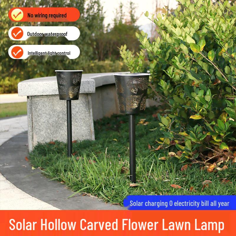 Waterproof Solar Garden Lights with Hollowed Leaves Design - Super Bright Outdoor Landscape Decoration