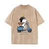 SX-80 MINISO 2026 Verano Lavado Vintage Estampado Algodón Puro Estilo Hombro Camiseta de Manga Corta Cuello Redondo para Parejas Hombres y Mujeres