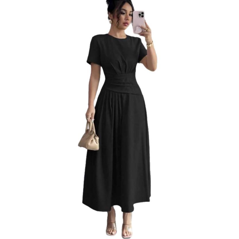 Robe décontractée slim plissée à col en V été 2025 pour femmes, style européen et américain - Nouvelle mode, tempérament