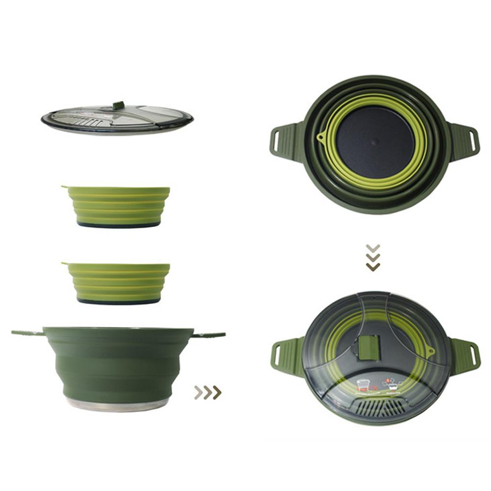 Outdoor Collapsible Pot with 2 Foldable Bowls Heat Resistant Foldable Camping Pot Stainless Steel for Hiking Backpacking