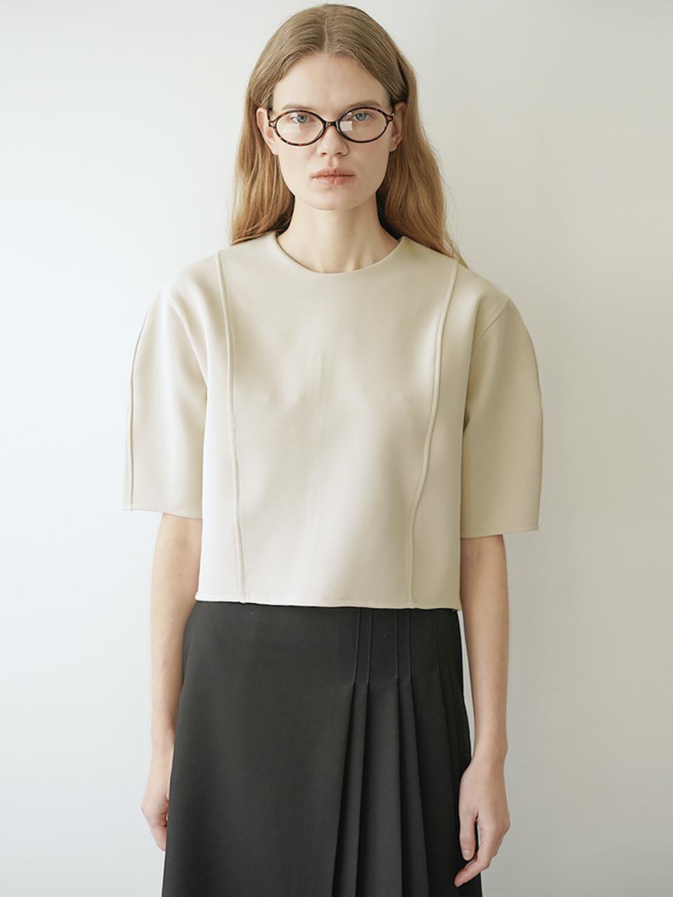 Raye Boa Voluminous Sleeve Crop Blouse Beige