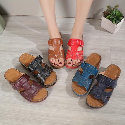 Schlichte Keilsandalen für Damen, lässige Sommersandalen mit Cut-out-Design, bequeme Slip-On-Plateauschuhe