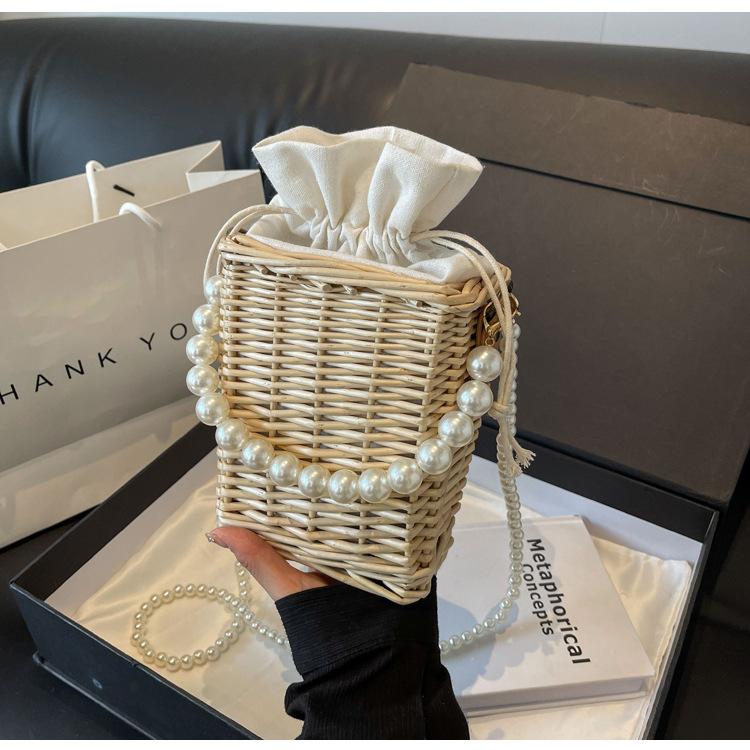 

Популярная соломенная сумка через плечо женская летняя новая модная сумка-мессенджер универсальная жемчужная портативная маленькая квадратная сумка One size бежевый