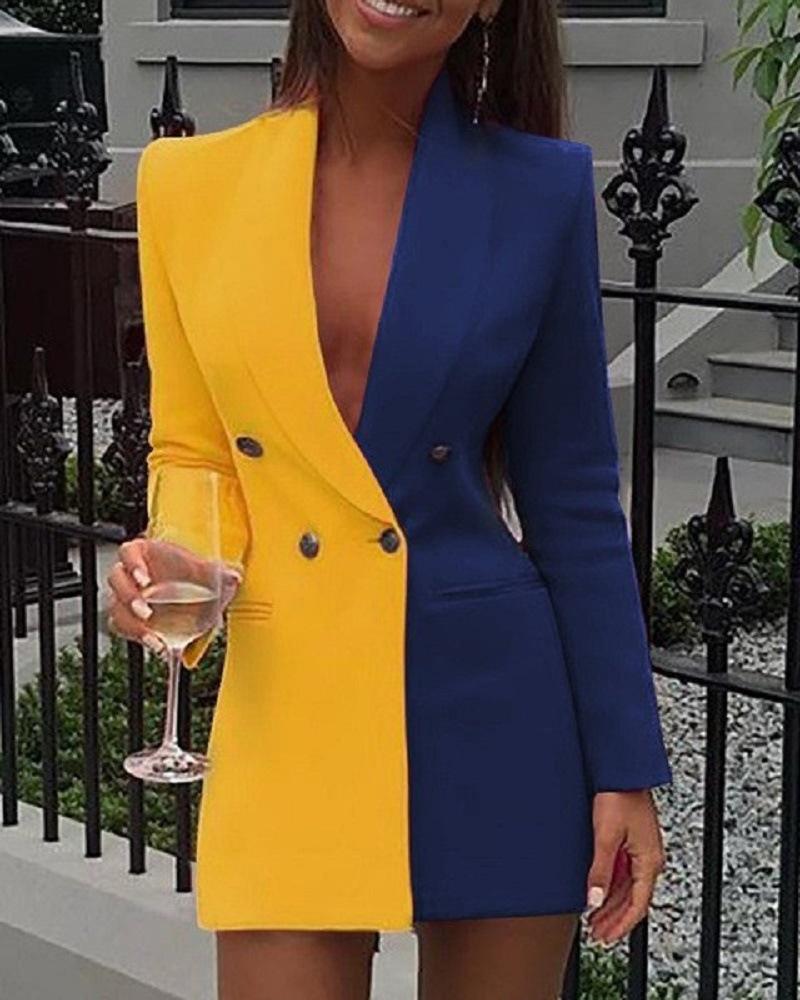 2022 Farbblock-Naht V-Ausschnitt OL Professioneller Cardigan-Blazer