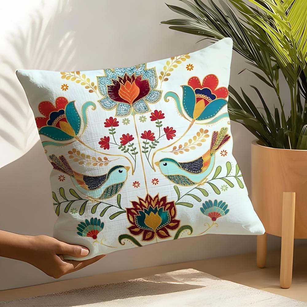 2 Natürliche Pflanzen-, Vogel- und Blumen-Drucke Kissenbezug Heim Wohnzimmer Dekoration Leinen Kissenbezug Kissenbezüge Kissenbezug
