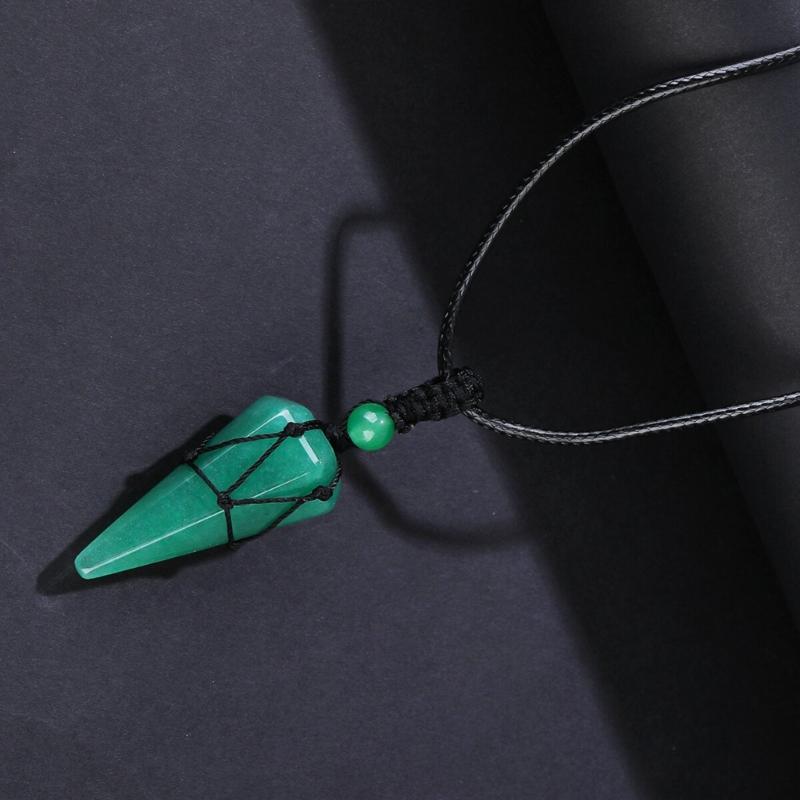 Hexagonal Cone Mesh Pendant Necklace With Natural Opal Gemstones Elegant Portable Jewelry for Women