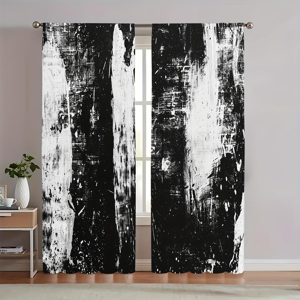 

New Abstract Black And White Patterned Decorative Curtain, Creative Bathroom Shower Curtain, Easy Hanging, Machine Washable, Hom 53x116cm 2pc&Without mount
