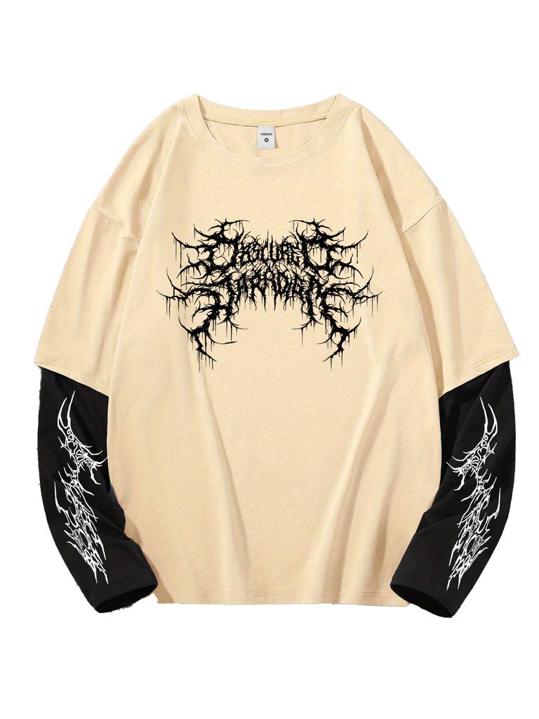 Herren Y2k Goth Shirt Grafik Oversized Langarm Rundhals T-Shirt Streetwear Oberteile Frühling Passform