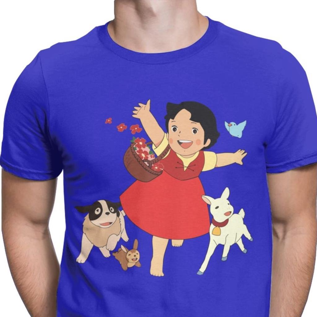 Heidi Das Mädchen Aus Den Alpen T-Shirt Herren Casual Tops T-Shirt Ziege Anime T-Shirt Camisas Geburtstags-T-Shirt für Männer