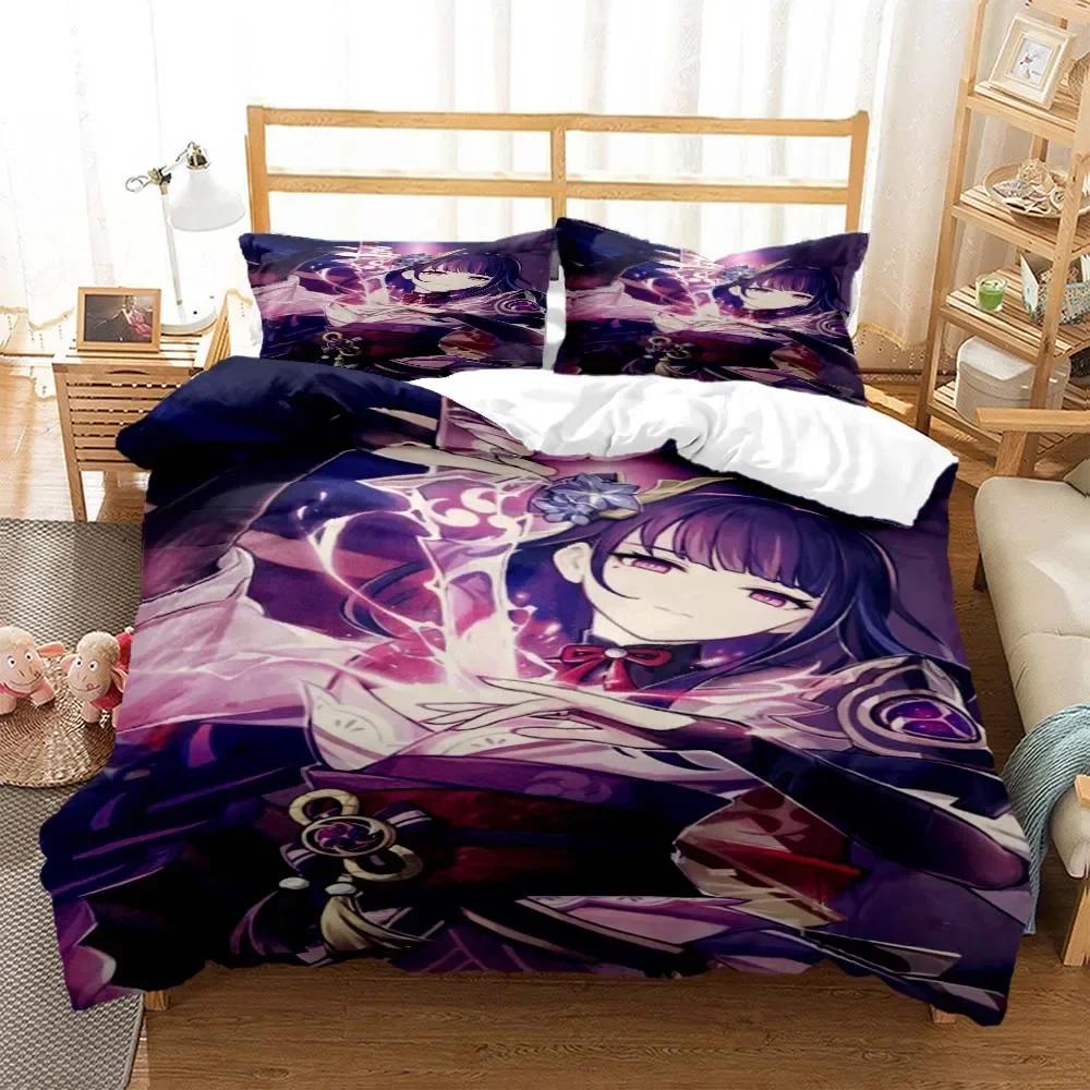 Genshin Impact Digital Comfortable Duvet Quilt Cover Pillowcase Bedding Set Children Bedroom Decoration Home Textile