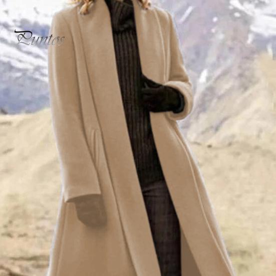 Manteau Féminin Femmes Manteau d'Hiver Point Ouvert Col Revers Manches Longues Vêtement d'Extérieur Coupe-vent Cardigan Lâche Longueur Mollet Laine Extérieur