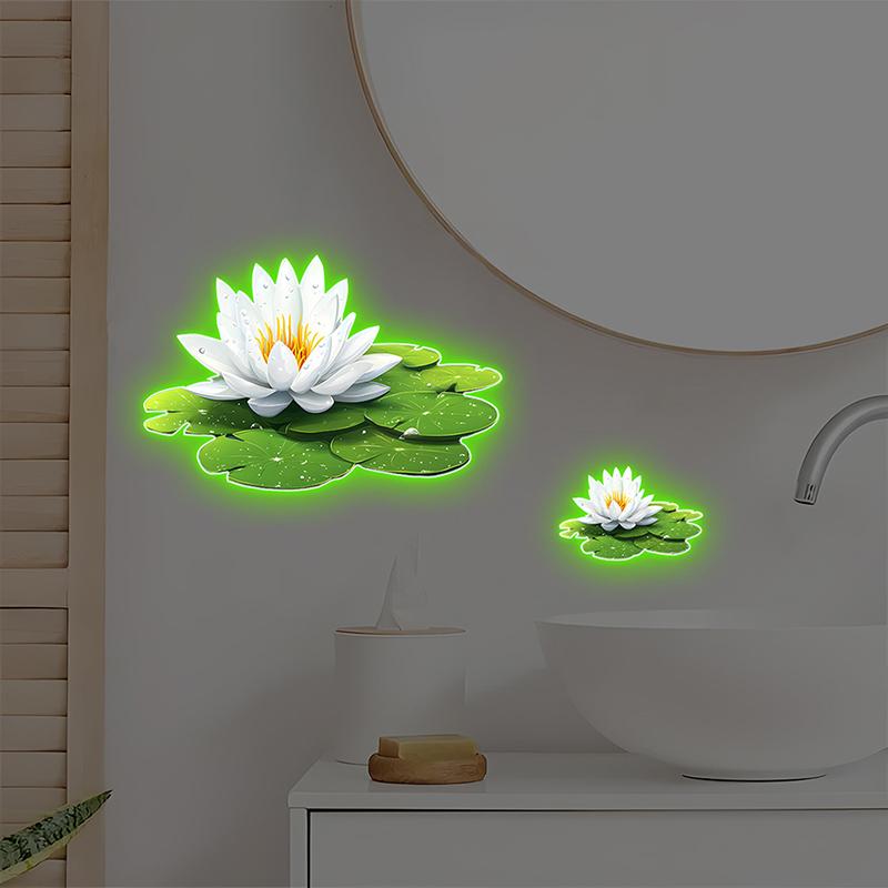 1Pc Luminous Lotus Toilet Sticker, Creative Self-Adhesive Wall Decal For Bathroom, Waterproof Luminous Decoration