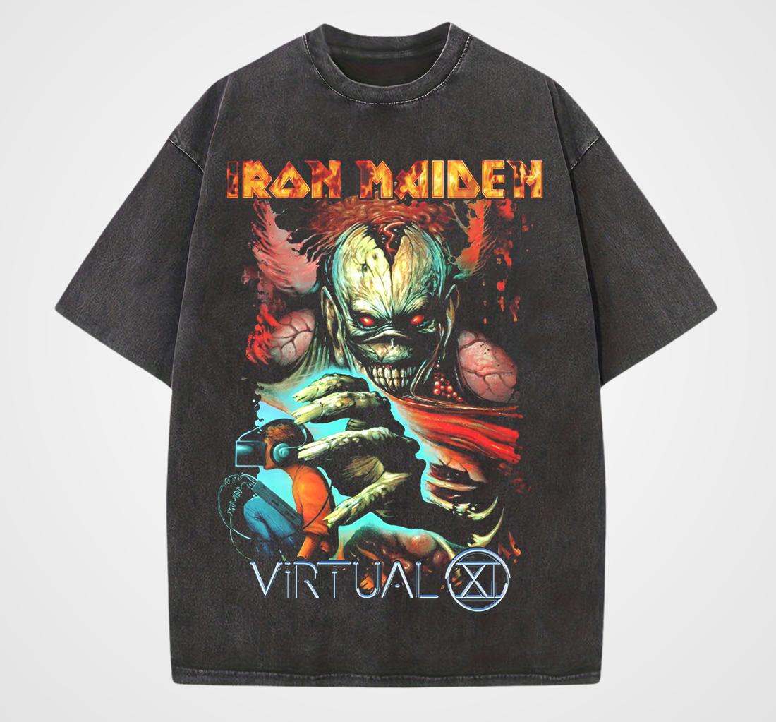 

Винтажная футболка LRON Maiden Iron Lady с эффектом варки для мужчин и женщин, американская ретро-стиль, варка, хип-хоп, уличная, короткий рукав, трендовая 4XL