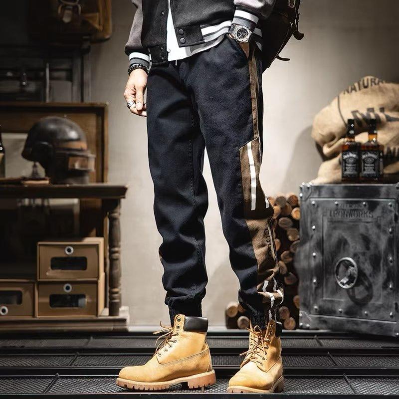 

Overalls men s straight loose leggings sweatpants autumn and winter new trendy sweatpants M чёрный